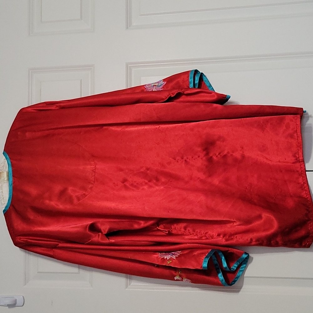 Flora Nikrooz Red Satin Embroidered Kimono - Picture 3 of 10